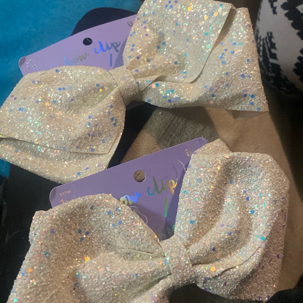 2 large glitter girl bows with clip